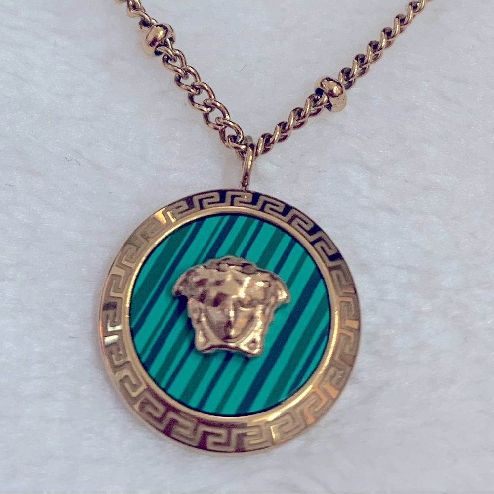 Green Gold Medusa Head Pendant and Choker Necklace 16”- 18”